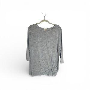 Matty M Gray & White Striped Long Sleeve Twist-Front Top, Size XL